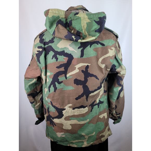 Camo Unisex Army Military Field Hooded Jacket Woodland Cold Weather Sz Med - Picture 5 of 11